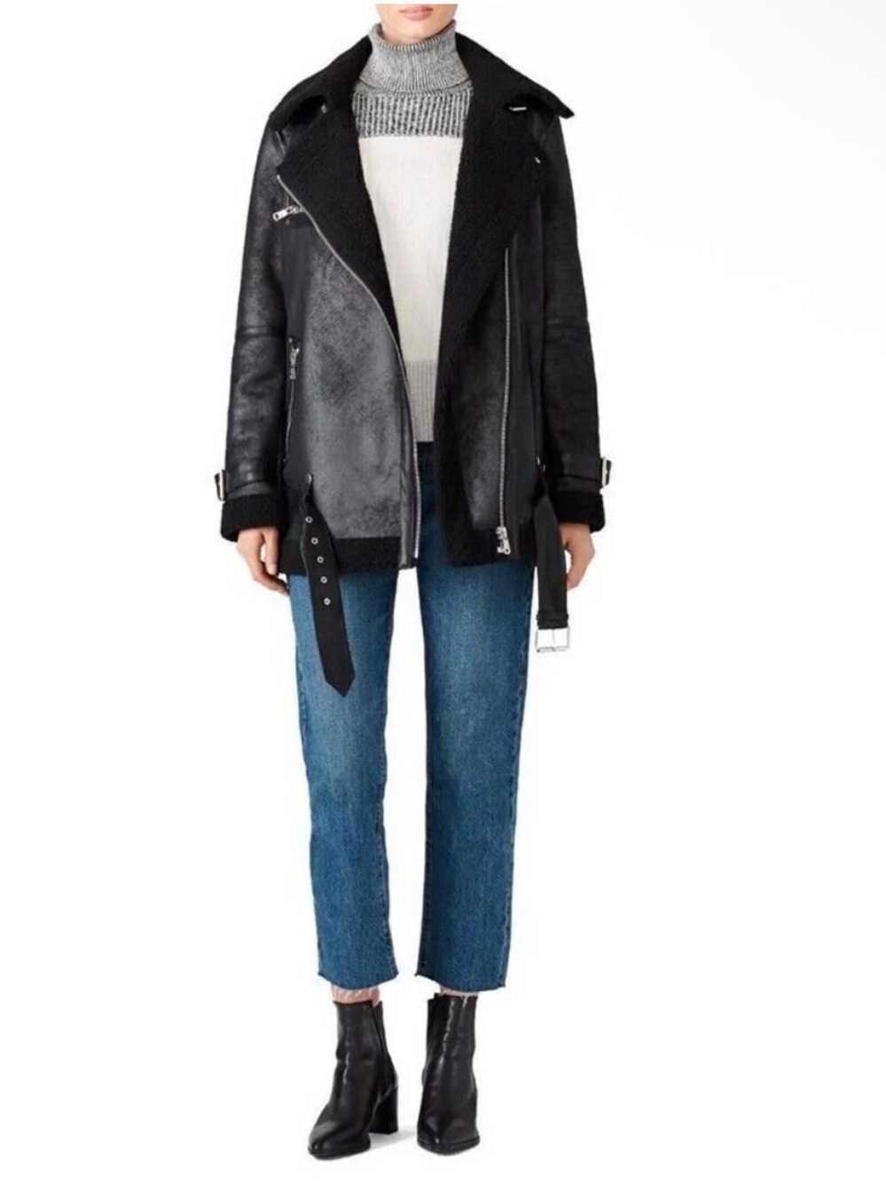 Avec Les Filles Oversized Faux Shearling Biker Jacket Black S